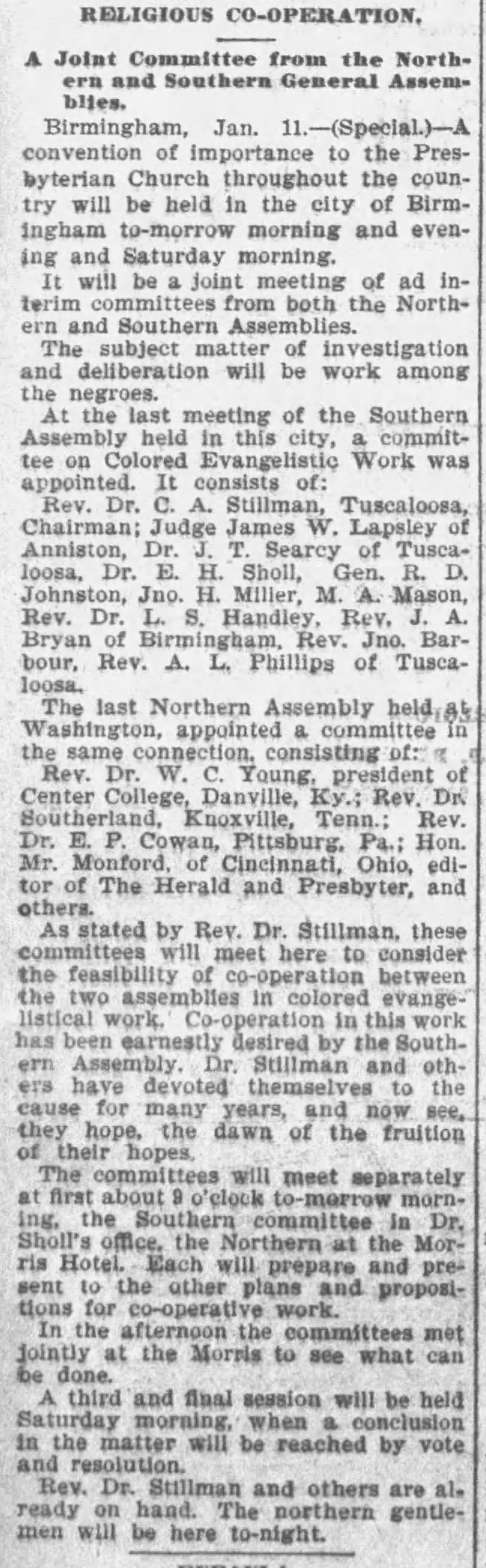 Northern and Southern Presbyterians work for 'negroes'